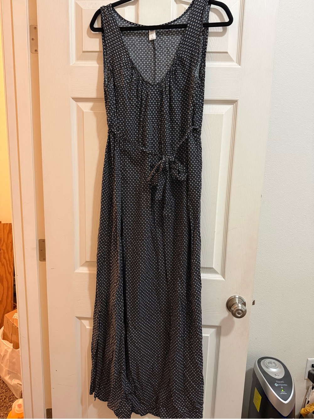Sleeveless Black & White Maxi Dress with Tie Waist - Maternity